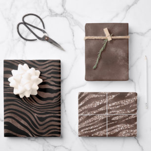 Chocolate Brown Black Zebra Print        Wrapping Paper Sheet