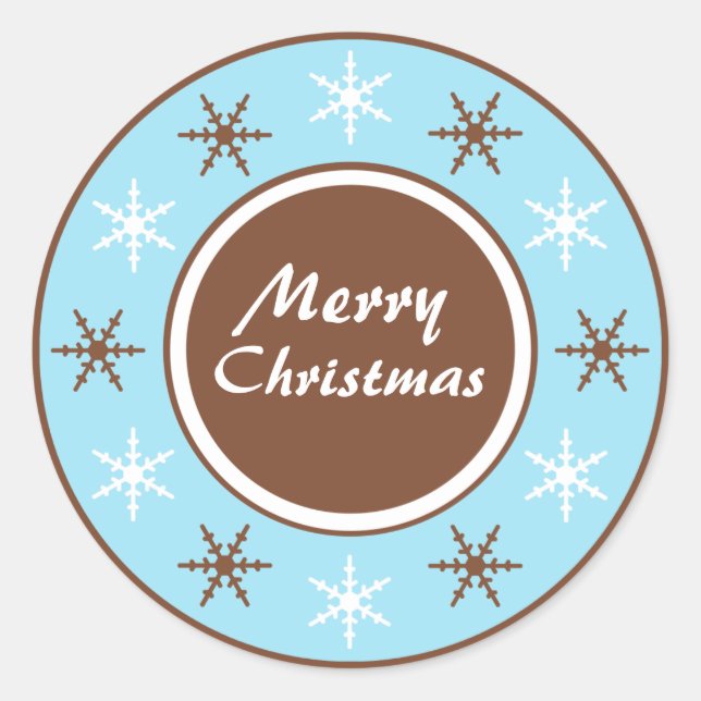 Chocolate Brown & Blue Round Christmas Stickers (Front)