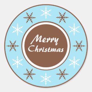 Chocolate Brown & Blue Round Christmas Stickers