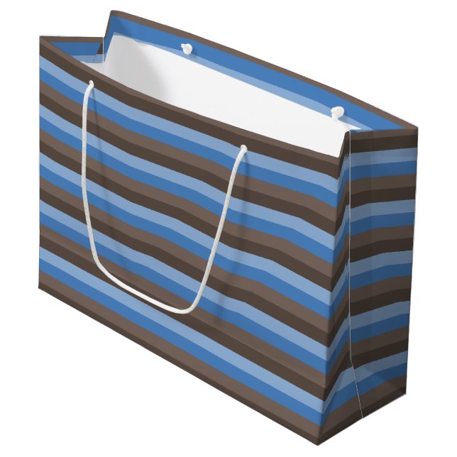 CHOCOLATE BROWN & BLUE STRIPES LARGE GIFT BAG (Front Angled)