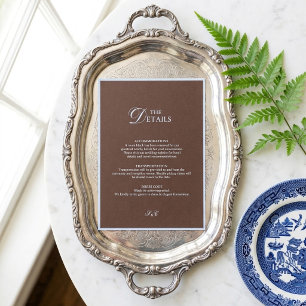 Chocolate Brown Blue Wedding Details Enclosure Card