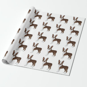 Chocolate Brown Boston Terrier Cartoon Dog Pattern Wrapping Paper