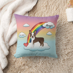 Chocolate Brown Boston Terrier Rainbow Memorial Cushion