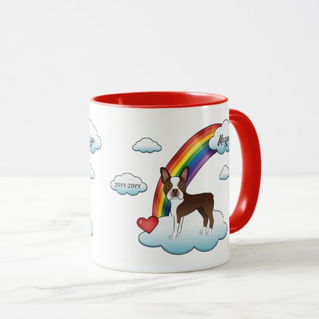 Chocolate Brown Boston Terrier Rainbow Memorial Mug (Front Right)