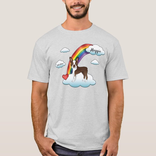 Chocolate Brown Boston Terrier Rainbow Memorial T-Shirt (Front)