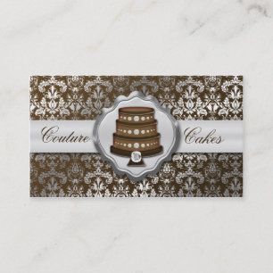 Chocolate Brown Cake Couture Glitzy Damask Bakery Business Card