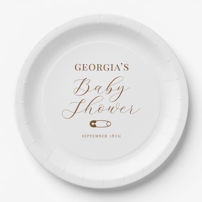 Chocolate Brown Chic Baby Shower Paper Plate (Front)
