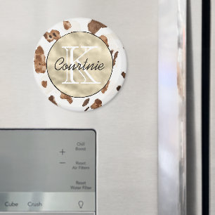 Chocolate Brown Cream Animal Gold Monogram Magnet