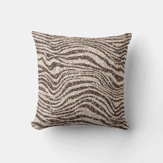 Chocolate Brown Cream Blush Zebra Glitter    Cushion (Front)