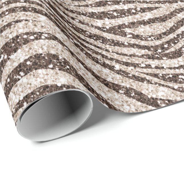 Chocolate Brown Cream Blush Zebra Glitter        Wrapping Paper (Roll Corner)