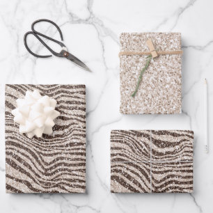 Chocolate Brown Cream Blush Zebra Glitter         Wrapping Paper Sheet