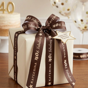 Chocolate Brown Cream Fabulous Birthday Satin Ribbon