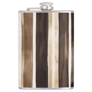 Chocolate Brown Cream Stripes Christmas Hip Flask