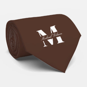Chocolate Brown Custom Monogram Wedding Groomsmen  Tie