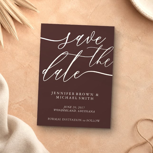 Chocolate Brown Custom Photo Calligraphy Save The Date (Creator Uploaded)