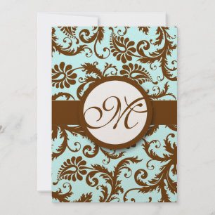 Chocolate Brown Damask Aqua Invitation