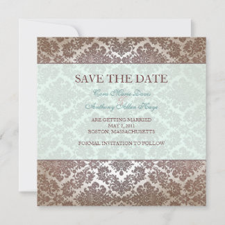 Chocolate brown damask save the date card