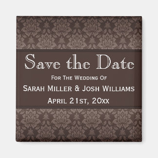 Chocolate Brown Damask Save the Date Magnet