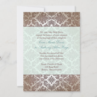 Chocolate Brown Damask Wedding Invitation