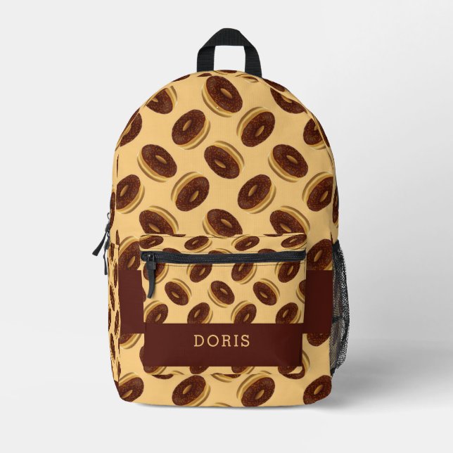 Chocolate brown doughnuts pattern printed backpack (Front)