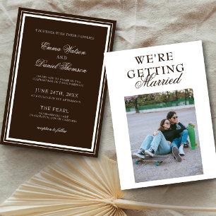 Chocolate Brown Elegant Classic Photo Back Wedding Invitation