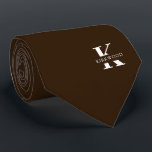 Chocolate Brown Elegant Monogram   Name One-Sided Tie<br><div class="desc">An elegant one-sided necktie featuring a bold white monogram across a rich Chocolate background. On top of this monogram sits your first or last name spelled out in all capitals. If you prefer a bolder look for the personal name inside of the large letter you can do the following: Use...</div>