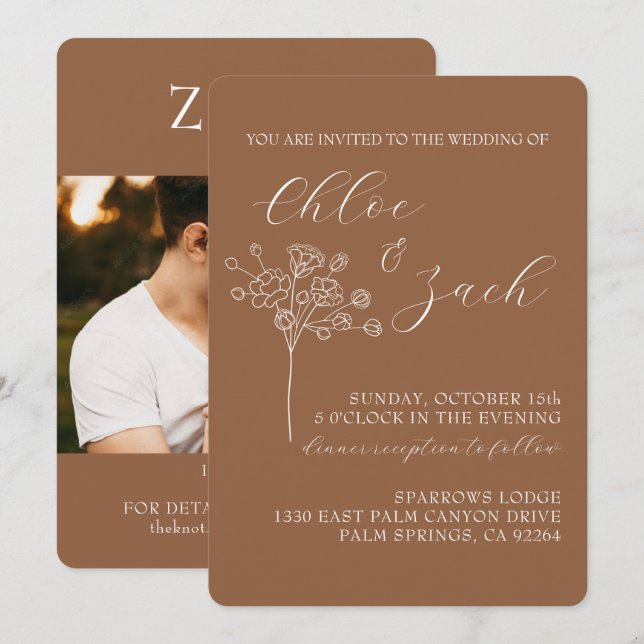 Chocolate Brown Fall Wedding Invitation (Front/Back)