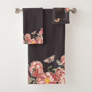 Chocolate Brown FAMILY Autumn Rose "Sweet Home" Bath Towel Set