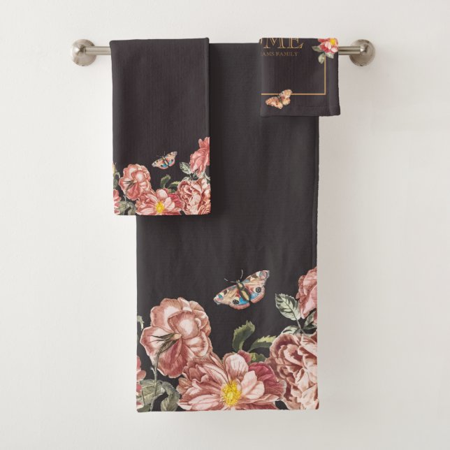 Chocolate Brown FAMILY Autumn Rose "Sweet Home" Bath Towel Set (Insitu)