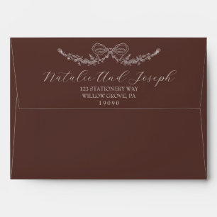 Chocolate Brown Floral Bow Old Money Wedding Envelope