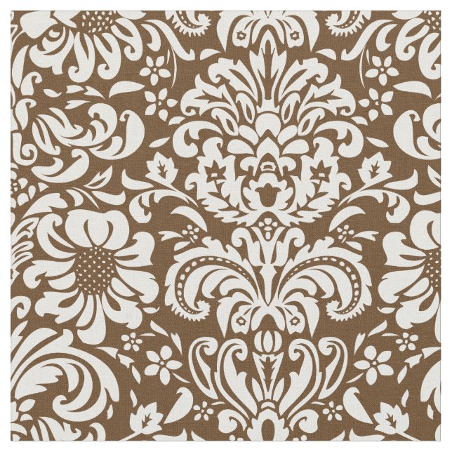 Chocolate Brown Floral Damask Fabric (Close Up)