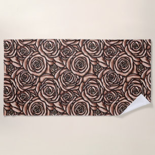 CHOCOLATE BROWN FLOWER PATTERN BEACH TOWEL
