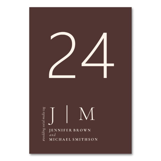Chocolate Brown Formal Elegant Serie Wedding Table Number (Front)