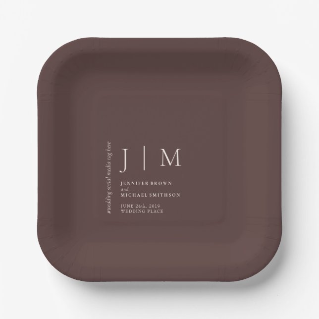 Chocolate Brown Formal Event Theme Wedding Paper Plate (Front)