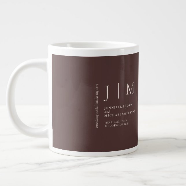 Chocolate Brown Formal Modern coffee Wedding Large Coffee Mug (Left)