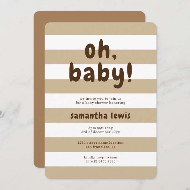 Chocolate Brown Gender Neutral Baby Shower Invitation (Front/Back)