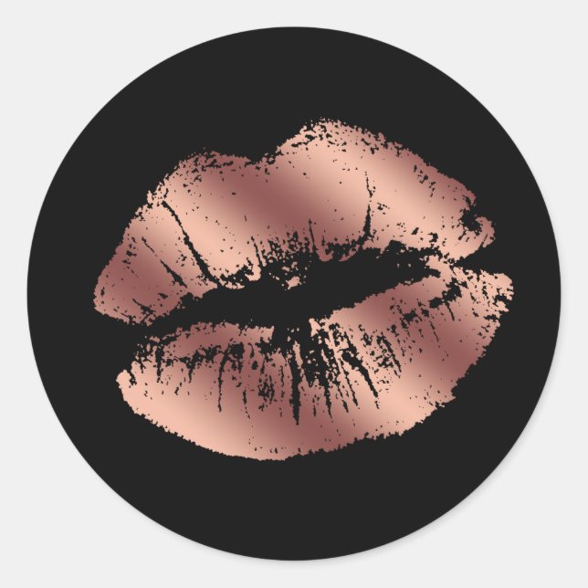 Chocolate Brown Glitter Lips Classic Round Sticker (Front)