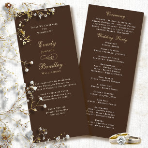 Chocolate Brown Gold Cream Elegant Wedding Program Invitation