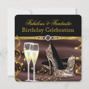 Chocolate Brown Gold Fabulous Heels Birthday Party Invitation