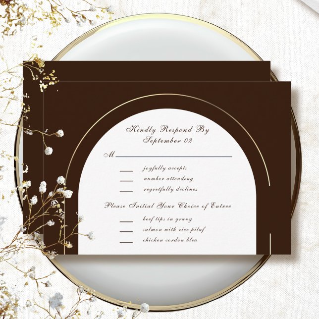 Chocolate Brown Gold Frame Menu Selection RSVP  (Creator Uploaded)