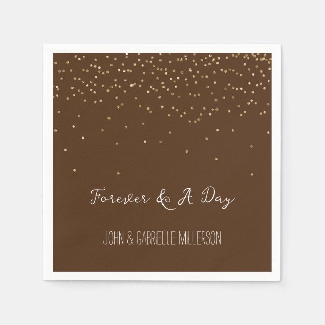 Chocolate Brown Gold Glam Confetti Napkin (Front)