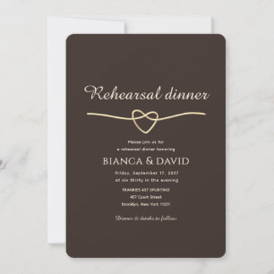 Chocolate Brown Gold Heart Rehearsal Dinner Invitation