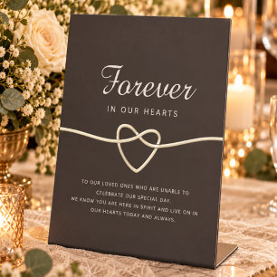 Chocolate Brown Gold Heart Wedding Memorial Pedestal Sign