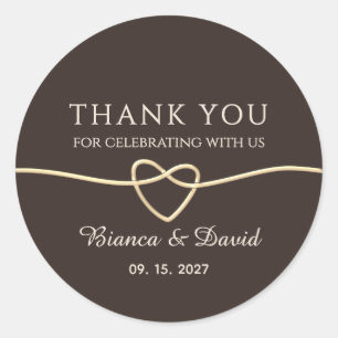Chocolate Brown Gold Heart Wedding Thank You Classic Round Sticker