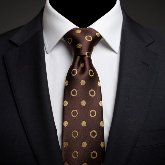 Chocolate Brown & Gold Polka Dot Tie (Creator Uploaded)