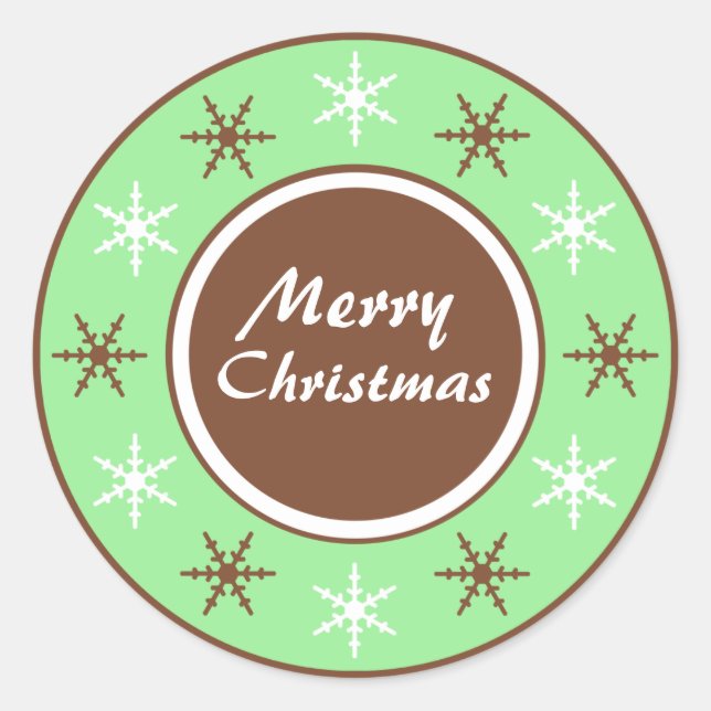 Chocolate Brown & Green Round Christmas Stickers (Front)