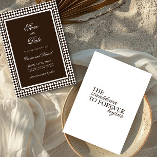 Chocolate Brown Harlequin Border Classic Wedding Save The Date