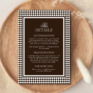Chocolate Brown Harlequin Border Wedding Details Enclosure Card