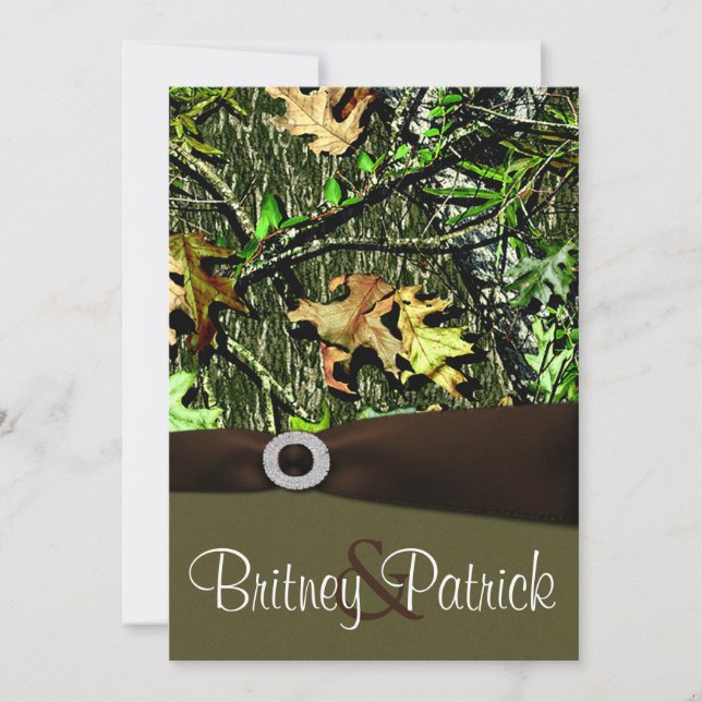 Chocolate Brown Hunting Camo Wedding Invitations (Front)