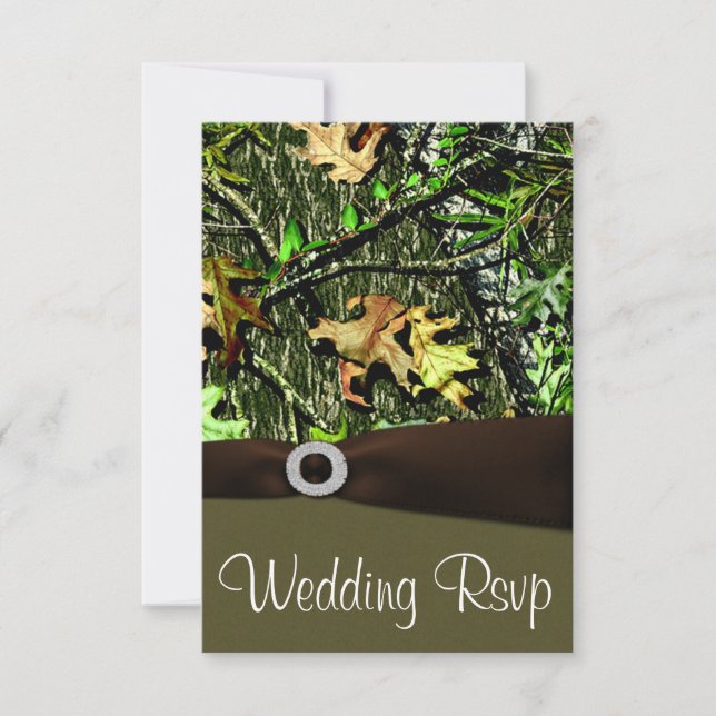 Chocolate Brown Hunting Camo Wedding RSVP Cards (Front)
